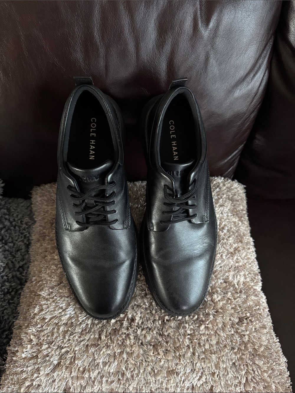 Cole Haan Black Leather Lace-Up Oxfords